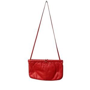 Vintage TJW Mervyn's Red Leather Wristlet Clutch with Bow Accent